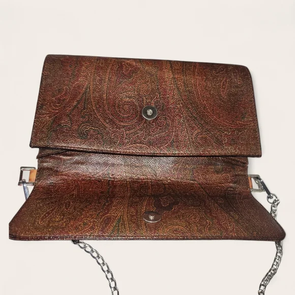 Etro Patterned Brown Clutch with Silver Chain - Picture 7 of 9